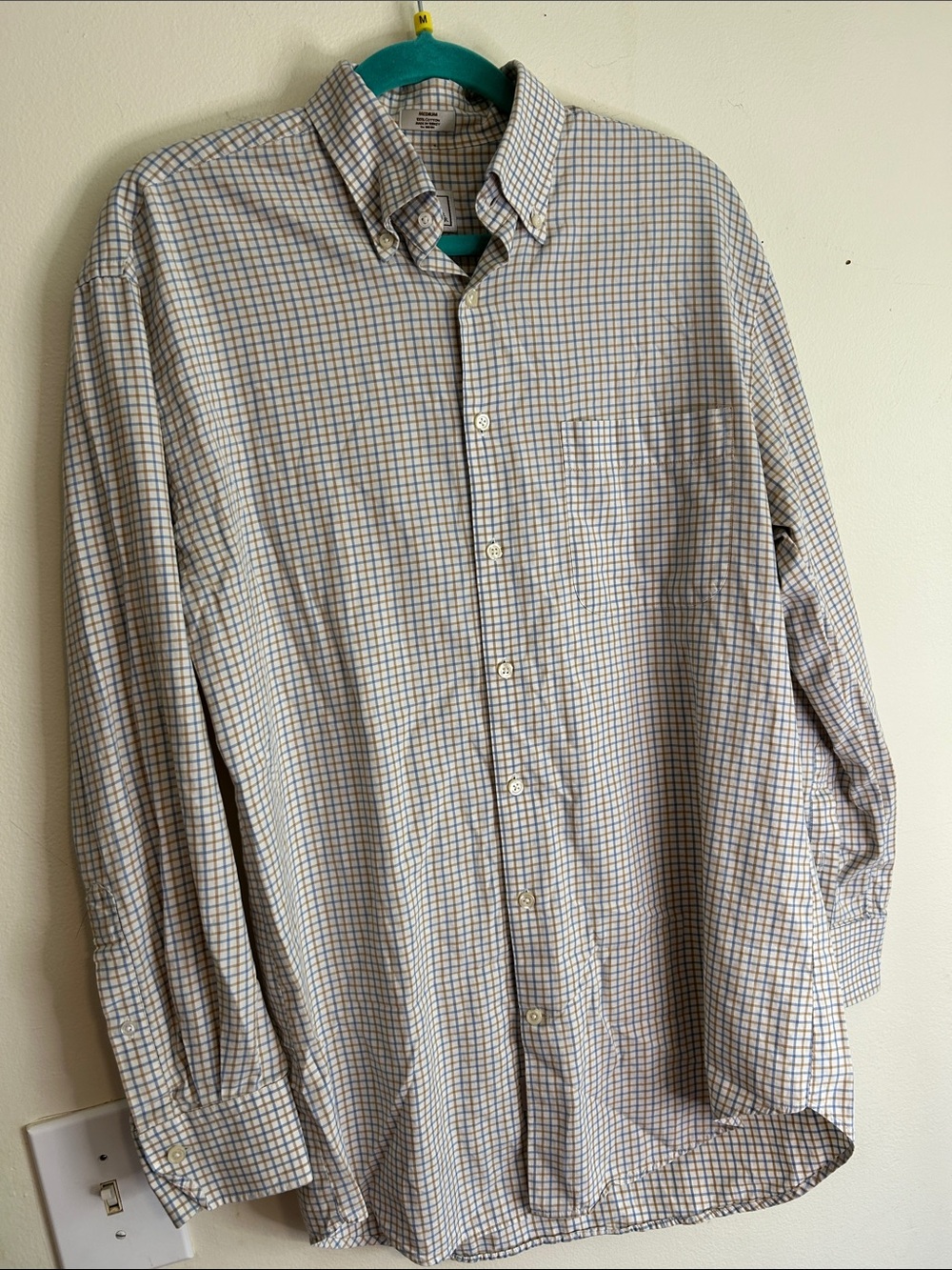 Peter Millar Long-Sleeve Check Button-Down Shirt in Blue and Tan